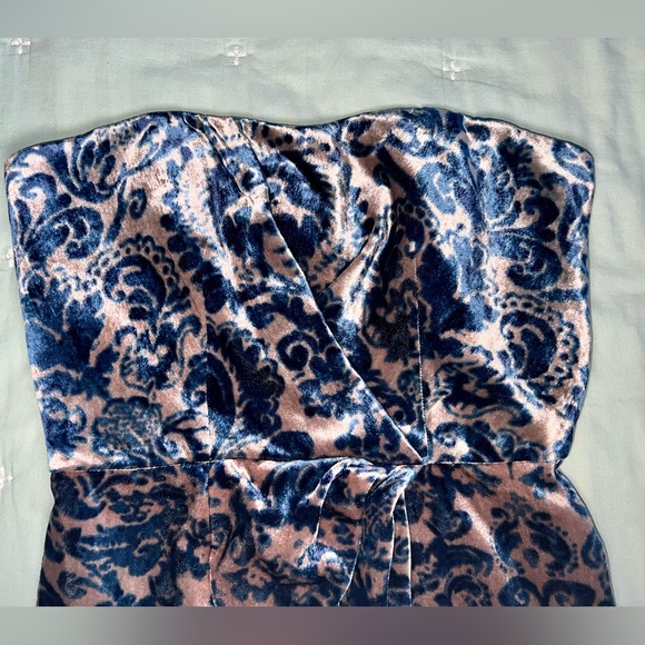 Anthro velvet strapless pleat detail dress pink/blue Sz 2P - Picture 4 of 13